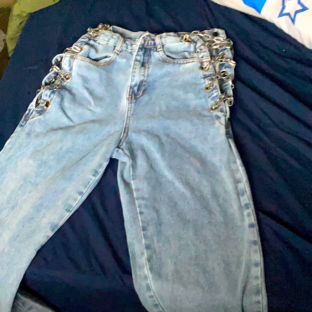 Light blue chain jeans
